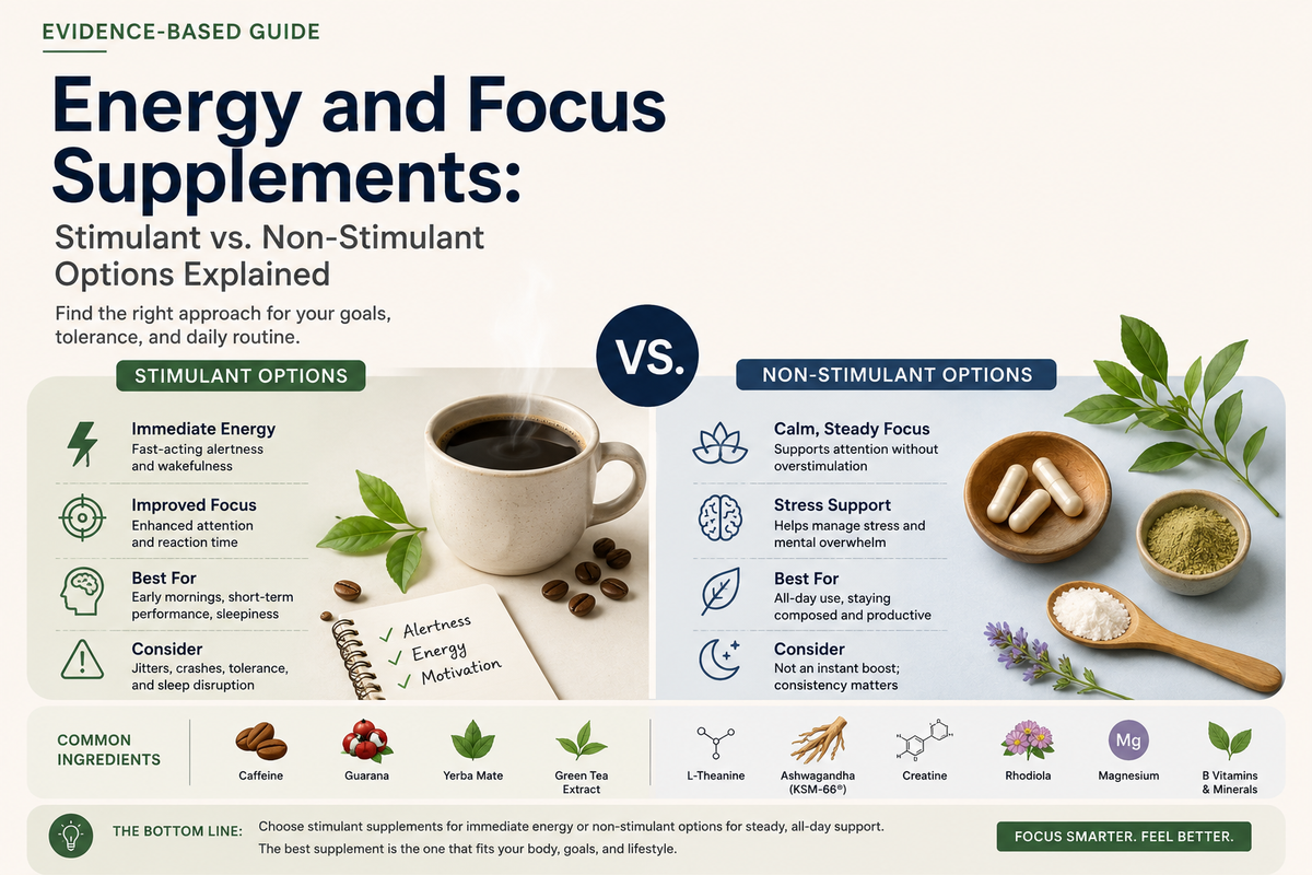 Energy and Focus Supplements: Stimulant vs. Non-Stimulant Options Explained